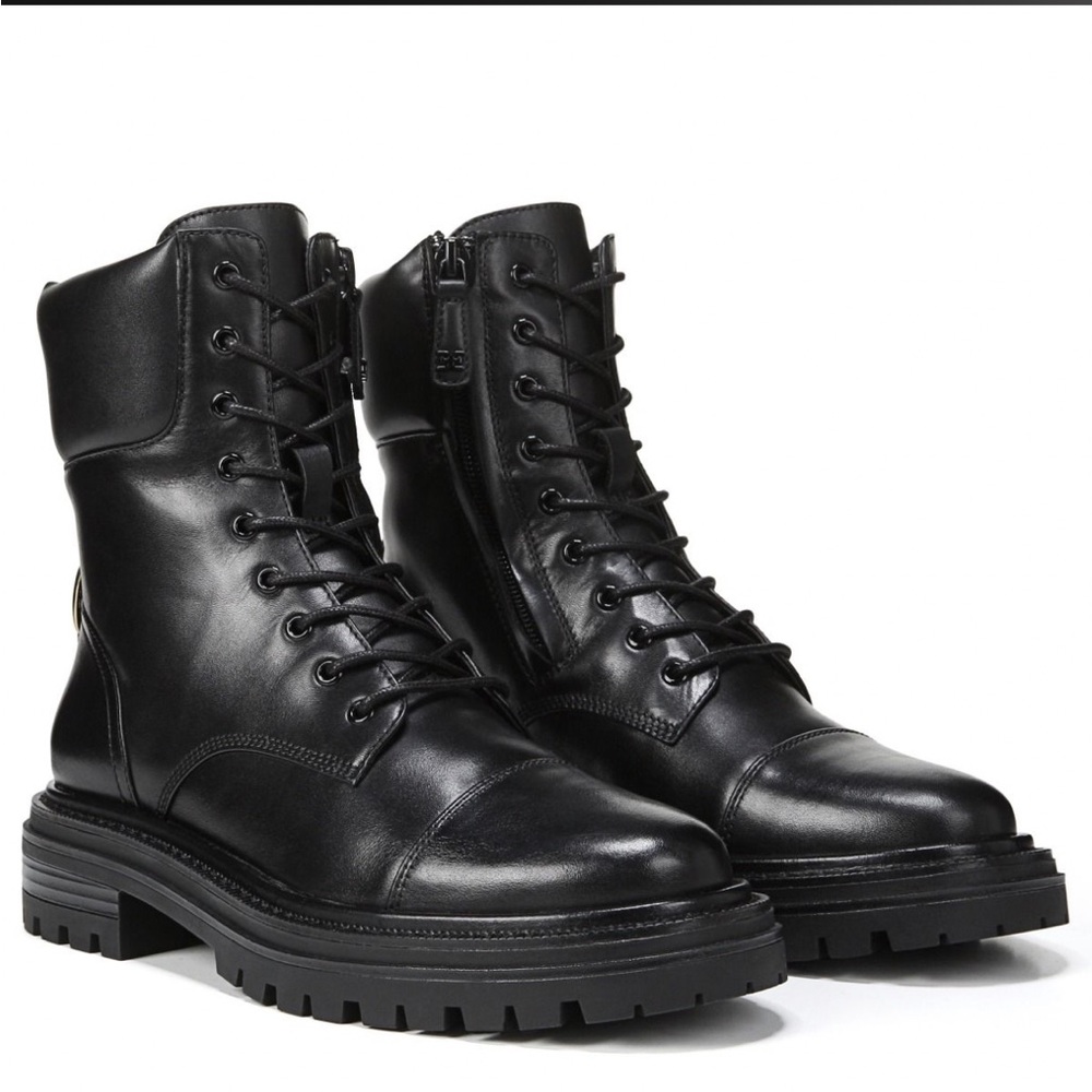 Sam Edelman Aleia Combat Boots 7.5 Fits 8–8.5 Black Lug Zip-up Anthropologie